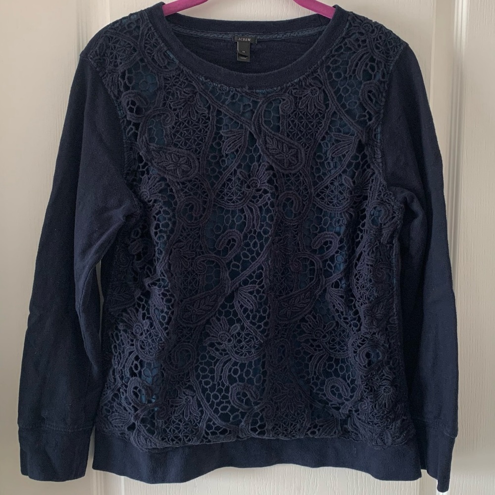 J. Crew silk and lace front crewneck sweater - Picture 1 of 6